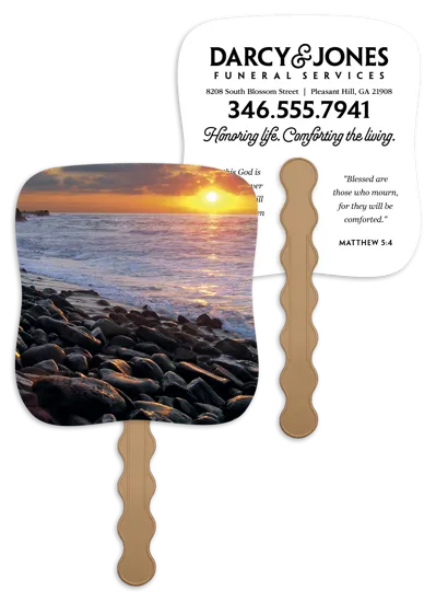 Sunset Hand Fan Shore Design Paper Handle - 7.75 x 7.5 in