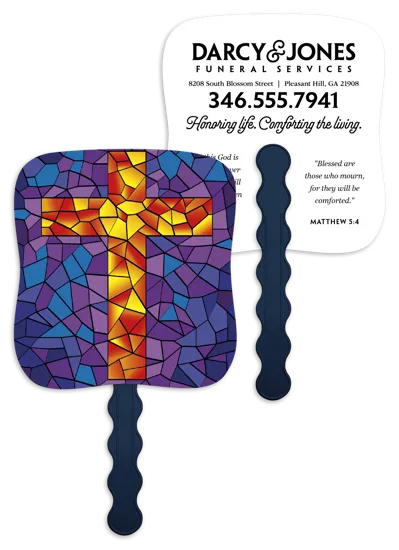 Cross Pictorial Hand Fan Paper Custom - 7.75 x 7.5 in