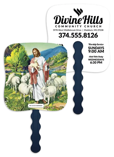 Good Shepherd Hand Fan Paper Custom Imprint - 7.75 x 7.5 in