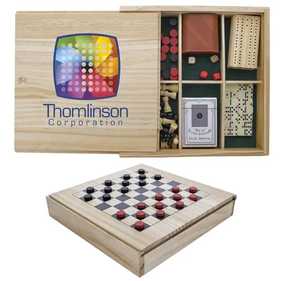 Pine Wood Game Set 6-in-1 Chess Checkers - 10.375 x 10.375 in