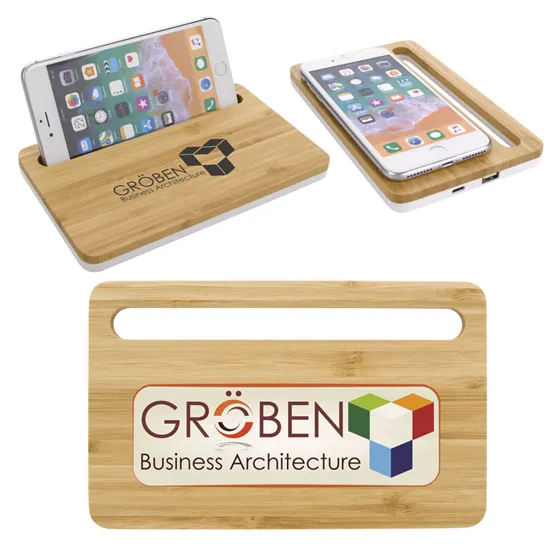 Bamboo Wireless Charging Pad Phone Stand - 7.25 x 4.5 in