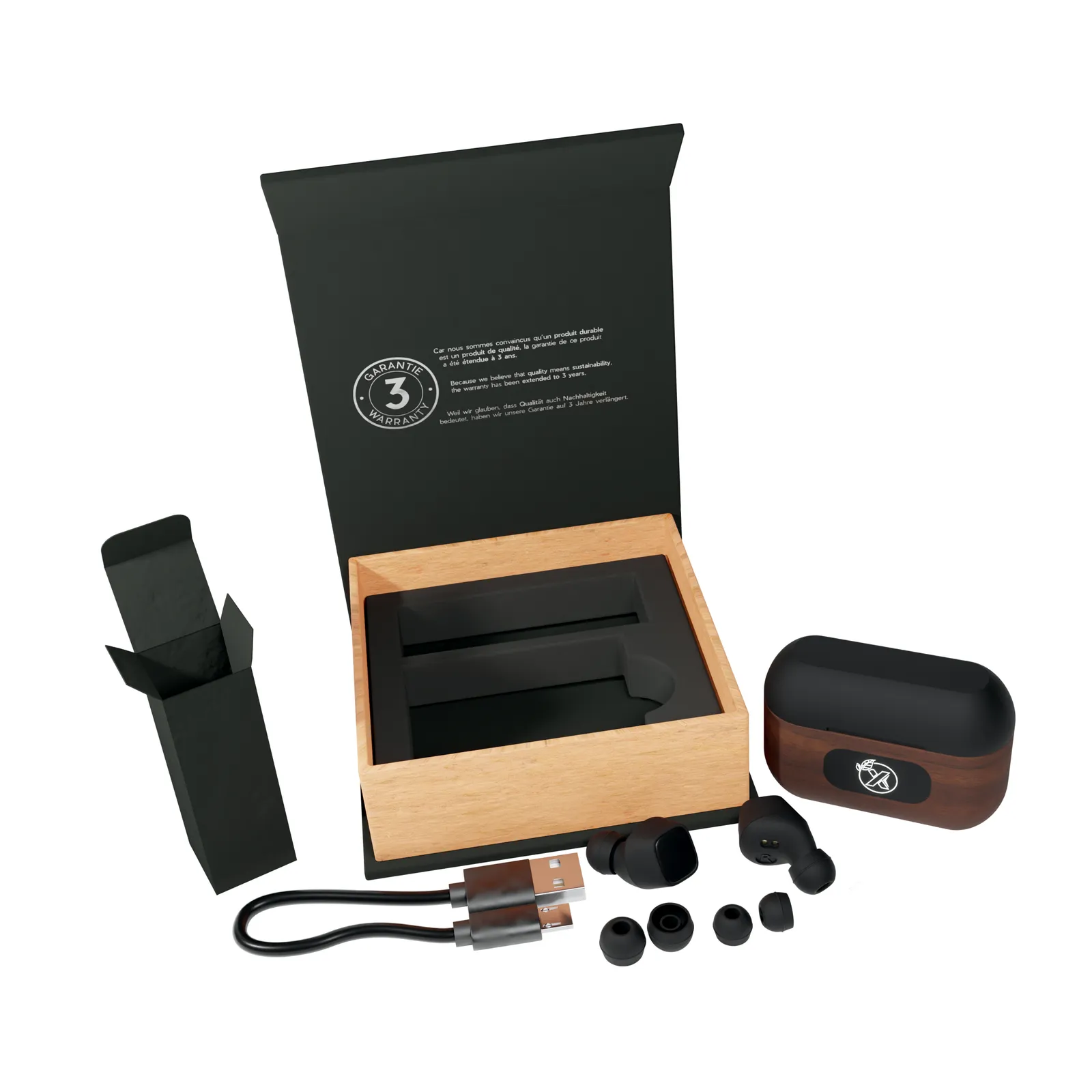 Walnut Wood Wireless Earbuds IPX5 Waterproof Case - product view 5