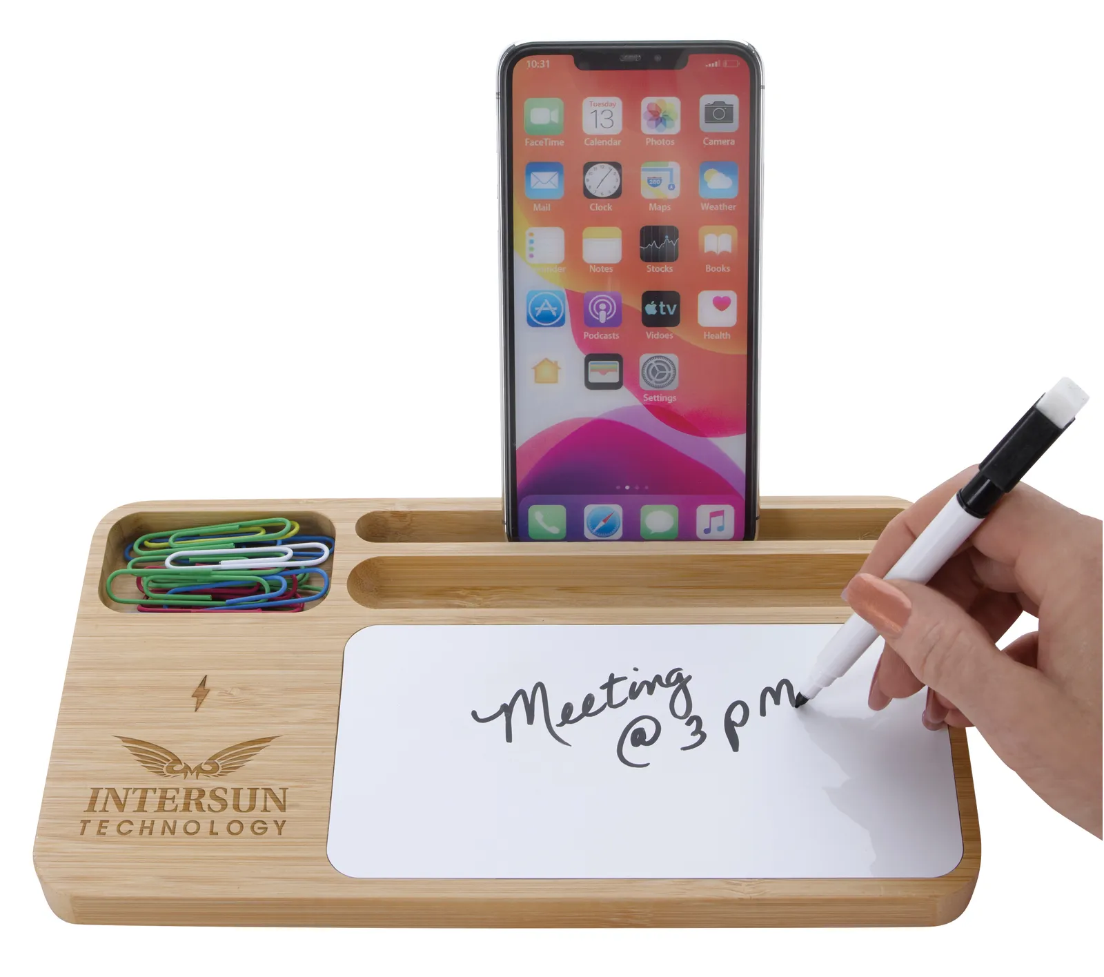 Wireless Charging Base Bamboo with Dry Erase Board 10W - 10 x 5.5 in - product view 3