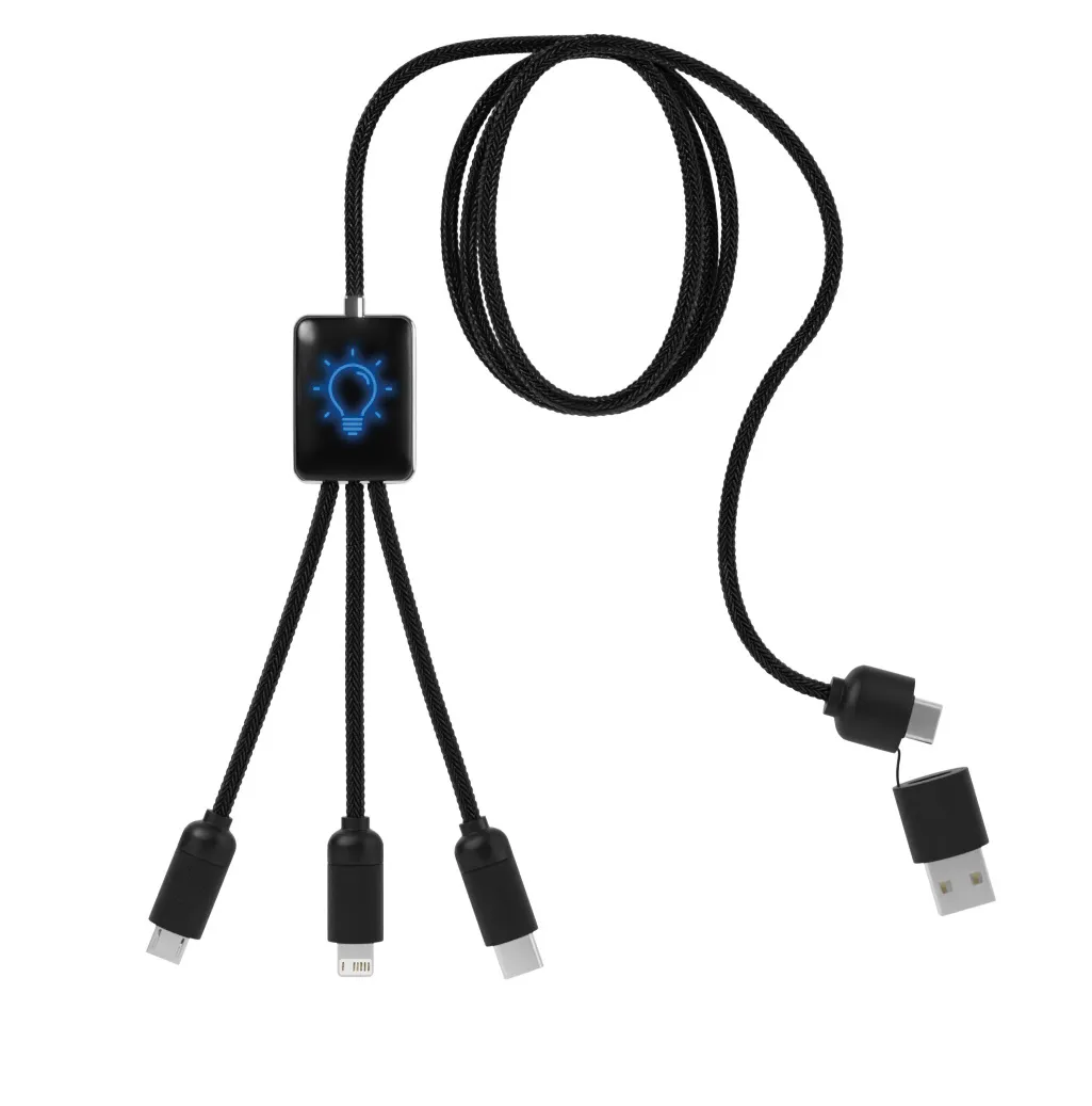 Eco Charging Cable 5-in-1 RPET Illuminated Logo 2A - 39 in - product view 2