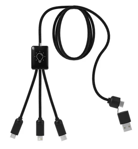 Eco Charging Cable 5-in-1 RPET Illuminated Logo 2A - 39 in - product view 3