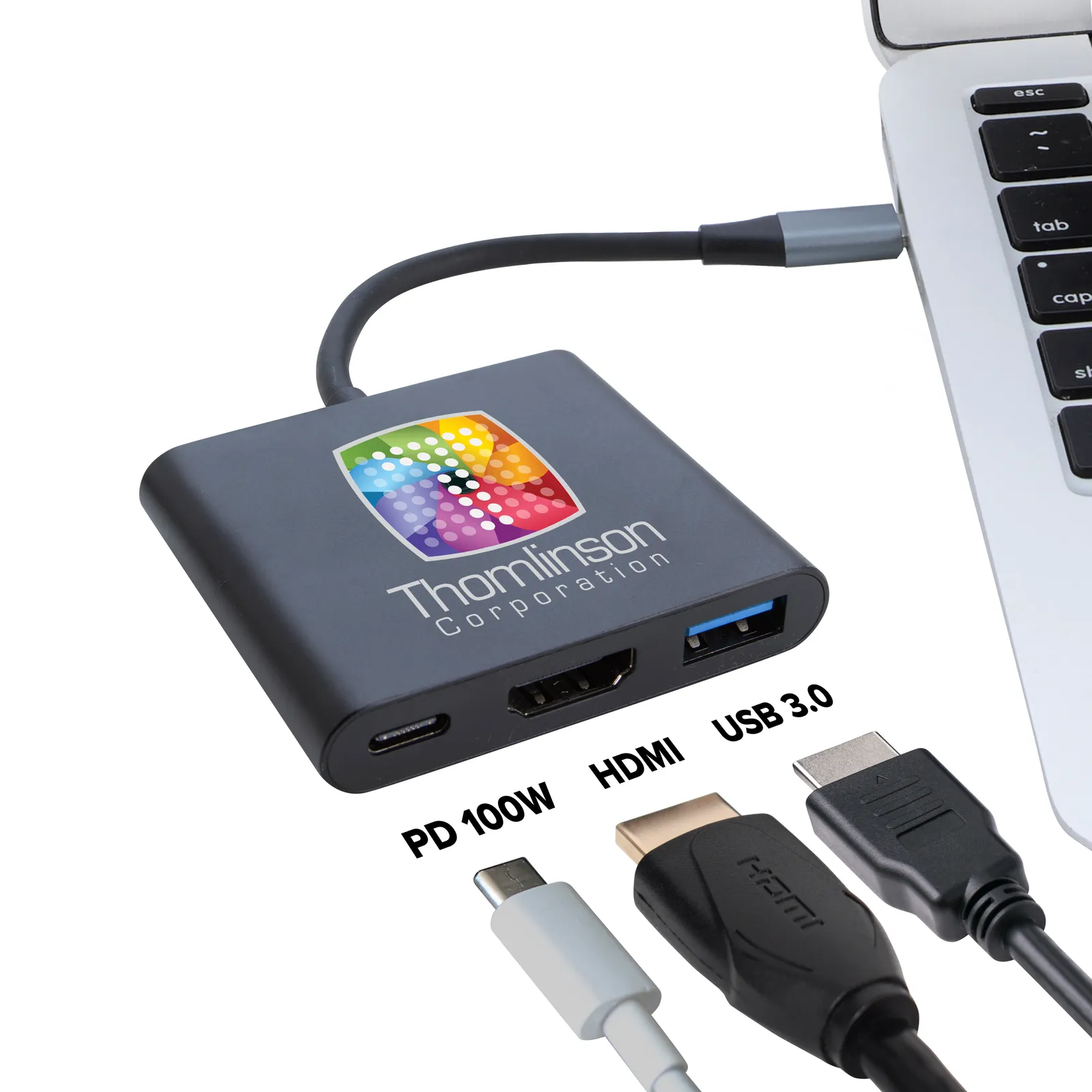3-in-1 HDMI USB Hub Aluminum 4K - 2 x 2.25 in