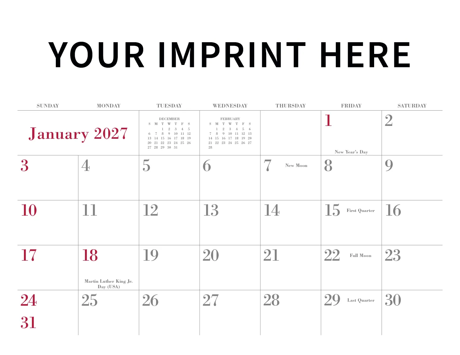 Custom Wall Calendar Stapled FSC Paper - 16.75 x 10.875 in - product view 4