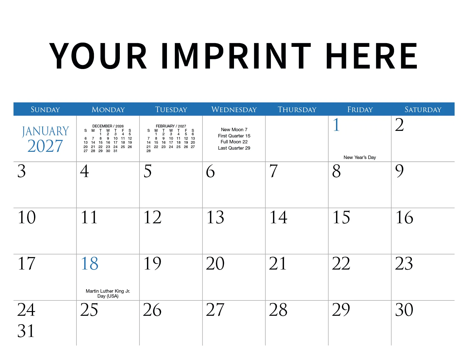 Custom Wall Calendar Stapled FSC Paper - 16.75 x 10.875 in - product view 5