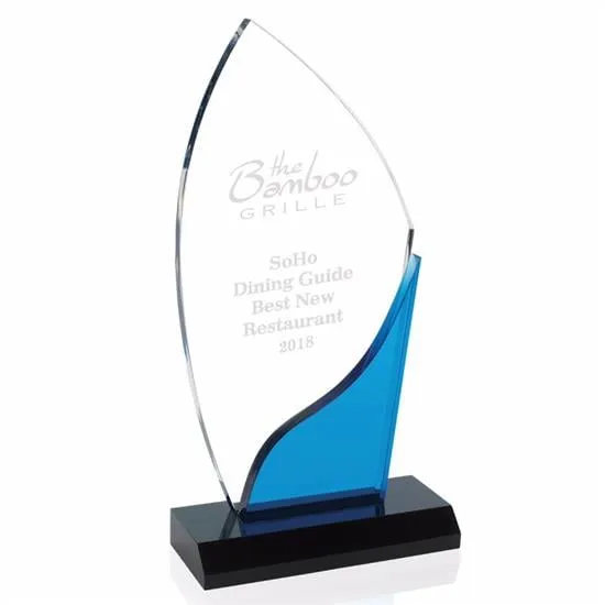 Acrylic Award Flowing Lines Blue Accent - 9.625 x 5 x 2 in