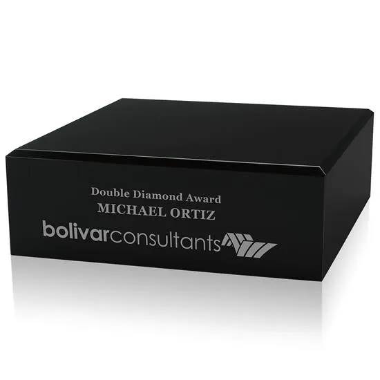 Glass Award Square Black Base Simple Design - 2 x 6 in