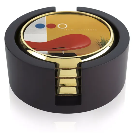 Wood Coaster Set Four Round Radiant Full Color - 1.875 in H