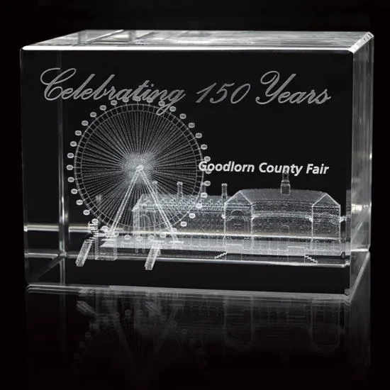 Crystal Block Award Medium 3D Laser Etched - 3.125 x 4.375 in