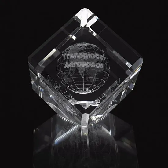 Crystal Cube Award Large Slant 3D Etched - 3.5 x 3.5 in