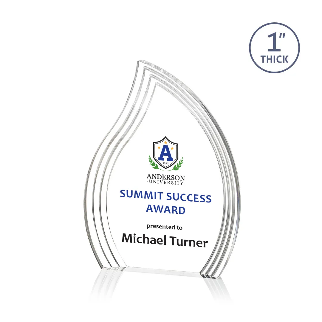Acrylic Flame Award Freestanding Grooved Design - 7 x 5.25 in