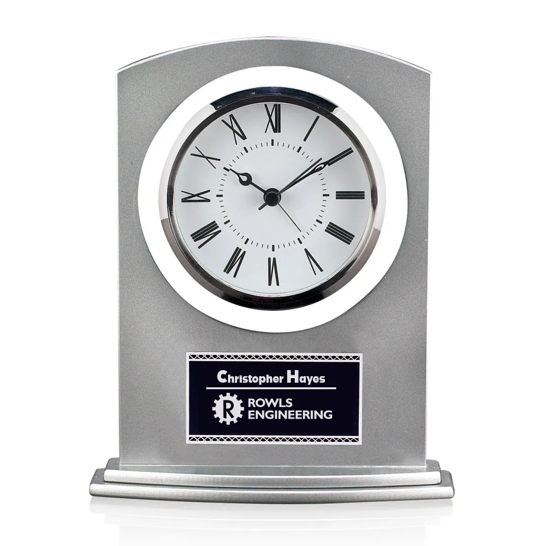 Aluminum Desk Clock Award Brushed Finish Roman - 7 x 5.5 in