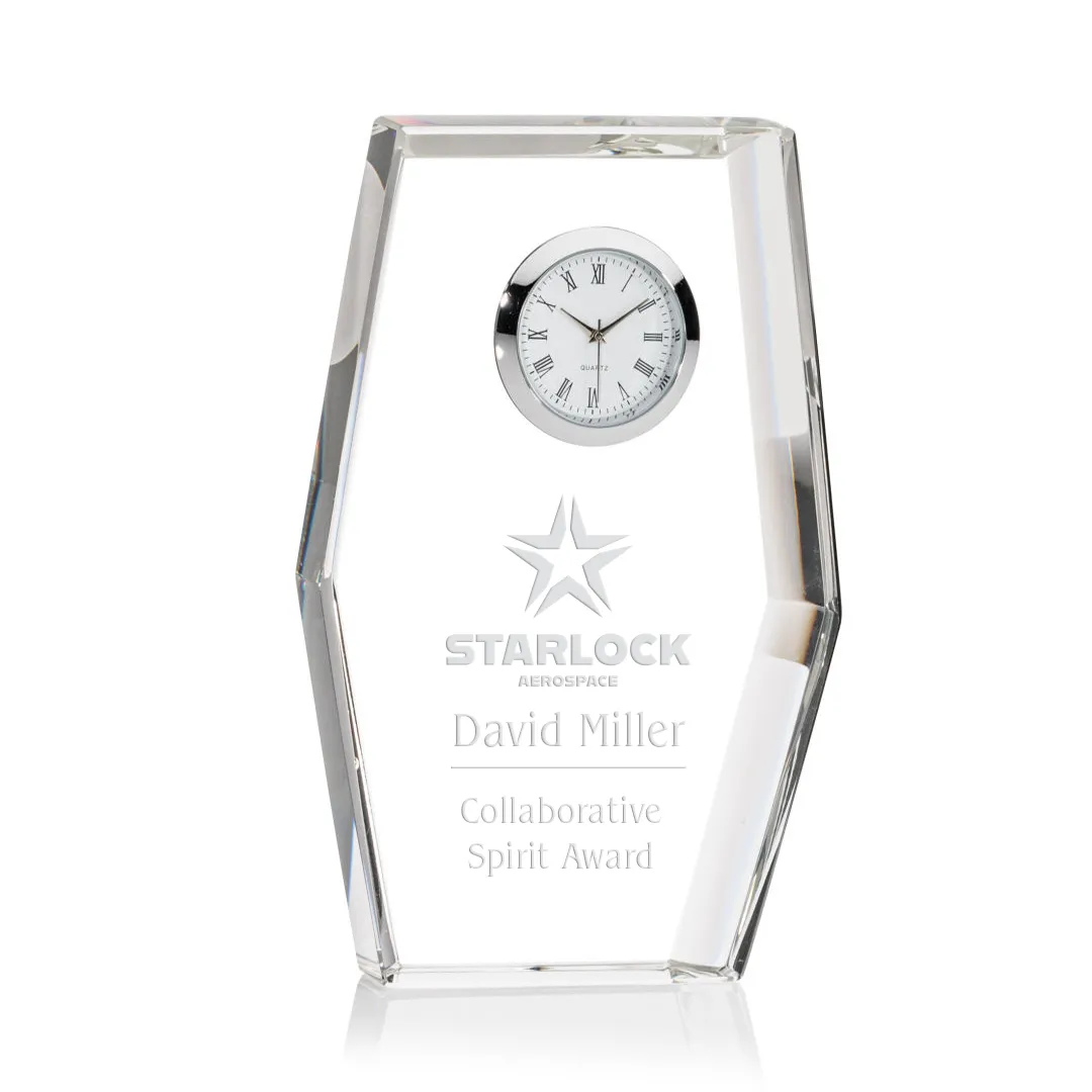 Hexagonal Crystal Clock Award Beveled Roman Dial - 5.75 x 3.75 in