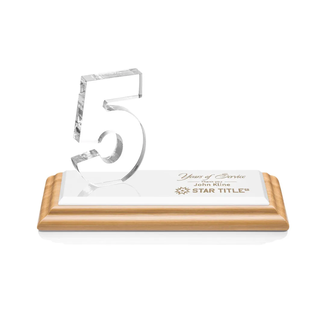 Crystal Years Service Award Bamboo Base Stepped - 3.5 x 6 in