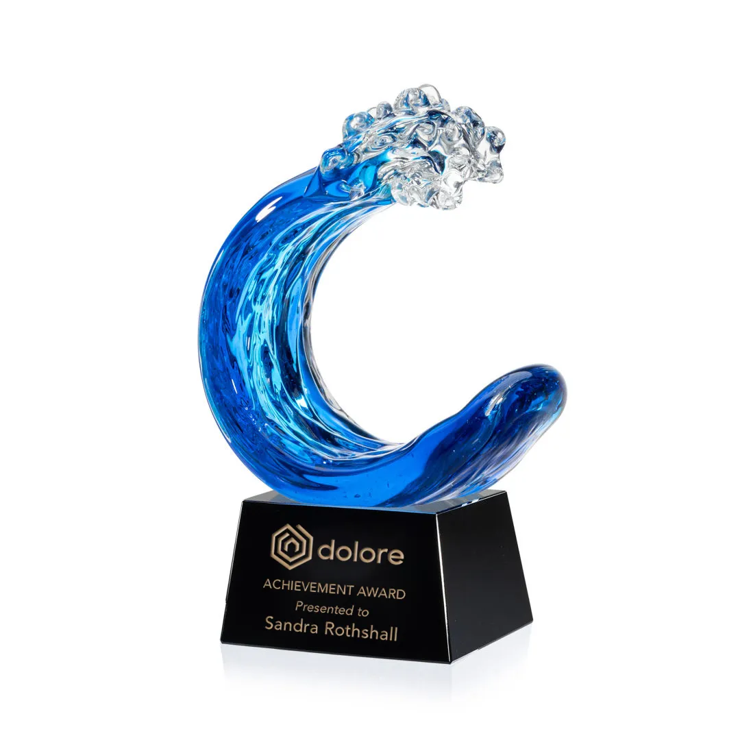 Turquoise Wave Art Glass Award Crystal Base - 7.25 x 4.5 in - product view 2