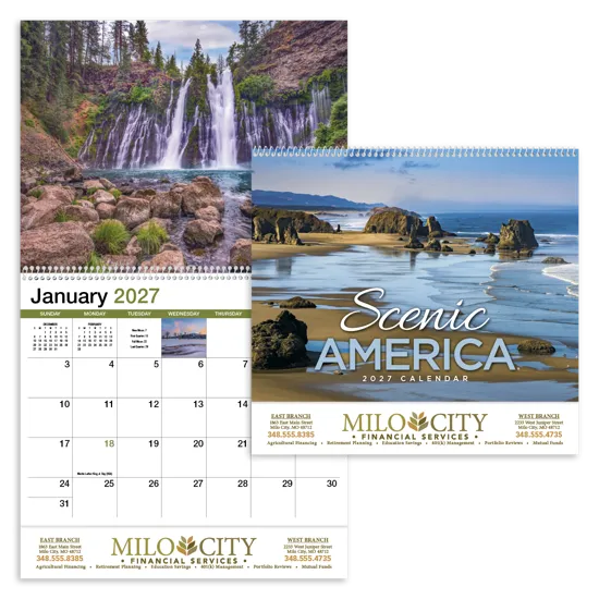 Scenic America Wall Calendar Spiral 13-Month - 18.5 x 11 in