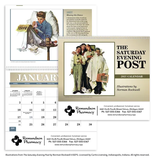 Norman Rockwell Pocket Calendar Saturday Evening Post - 13.25 x 8.25 in