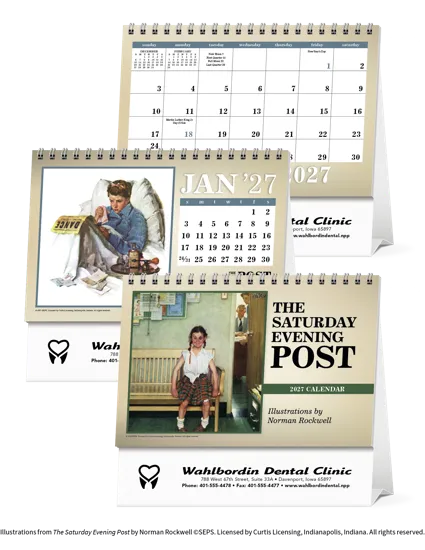 Norman Rockwell Large Desk Calendar Tent Mount - 6.5 x 7.5 in