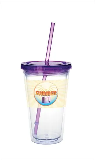 Clear Tumbler Double Wall Colored Lid with Straw - 18 oz