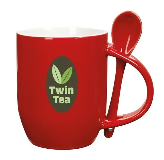 Rounded Spooner Mug Stoneware with Ceramic Spoon - 11 oz