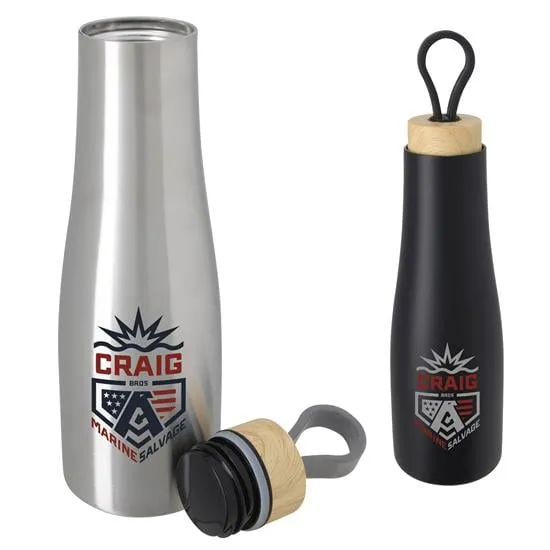 Vacuum Water Bottle with Woodgrain Lid Handle - 20 oz