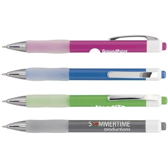Ballpoint Pen Chrome Trim White Grip ABS Plastic - 5.625 in