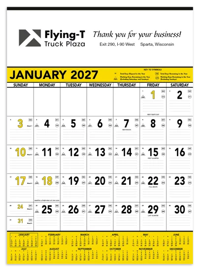 Yellow Black Contractor Memo Calendar Work Days - 25 x 18 in