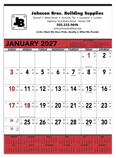 Red Black Contractor Memo Calendar Manufacturing - 25 x 18 in
