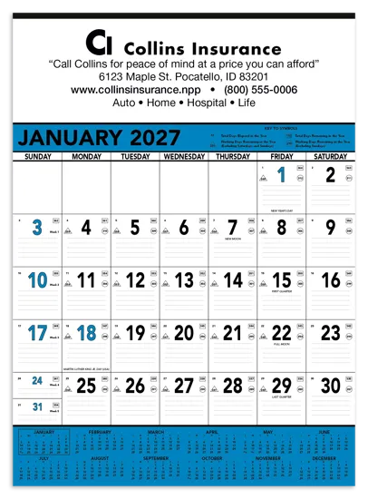 Blue Black Contractor Memo Calendar Process Blue - 25 x 18 in