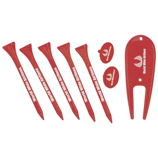 Golf Tournament Kit 5 Tees Divot Tool Wood USA - 6 x 4 in