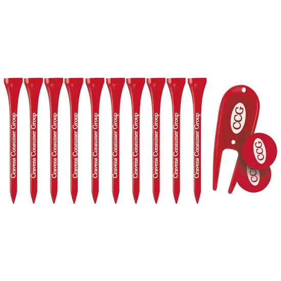 Golf Accessory Pack 10 Tees Divot Tool Wood USA - 6 x 4 in