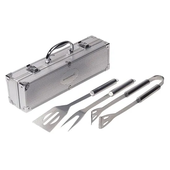 BBQ Grill Tool Set Stainless Steel Aluminum Case - 14.6 in