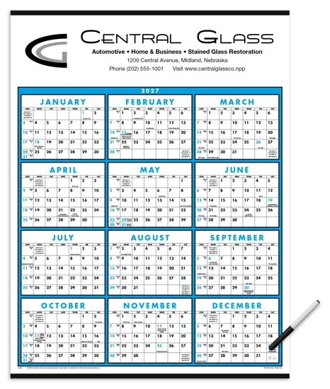 Laminated Wall Calendar Write-On Wipe-Off FSC Paper - 29 x 22 in