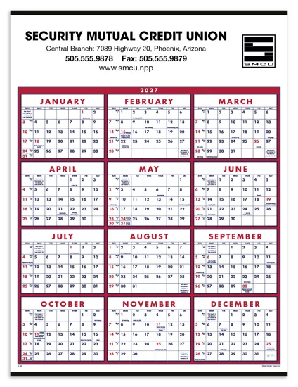 Wall Calendar Large Imprint Area FSC Matte Paper - 29 x 22 in