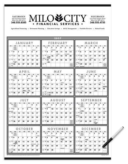 Black White Wall Calendar Laminated Marker FSC - 29 x 20 in