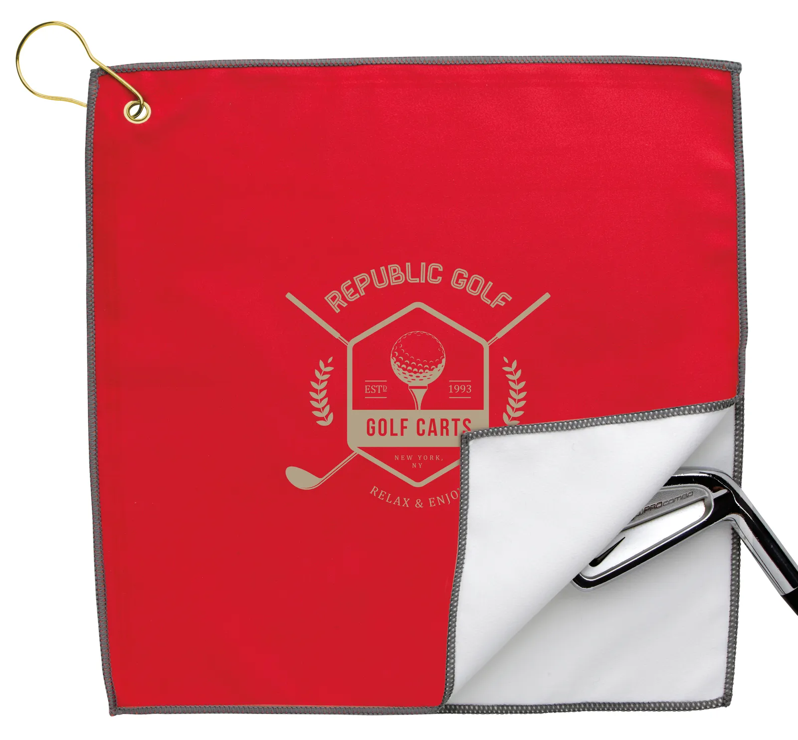 RPET Double Layer Golf Towel with Hook Brass - 11.875 in - product view 4