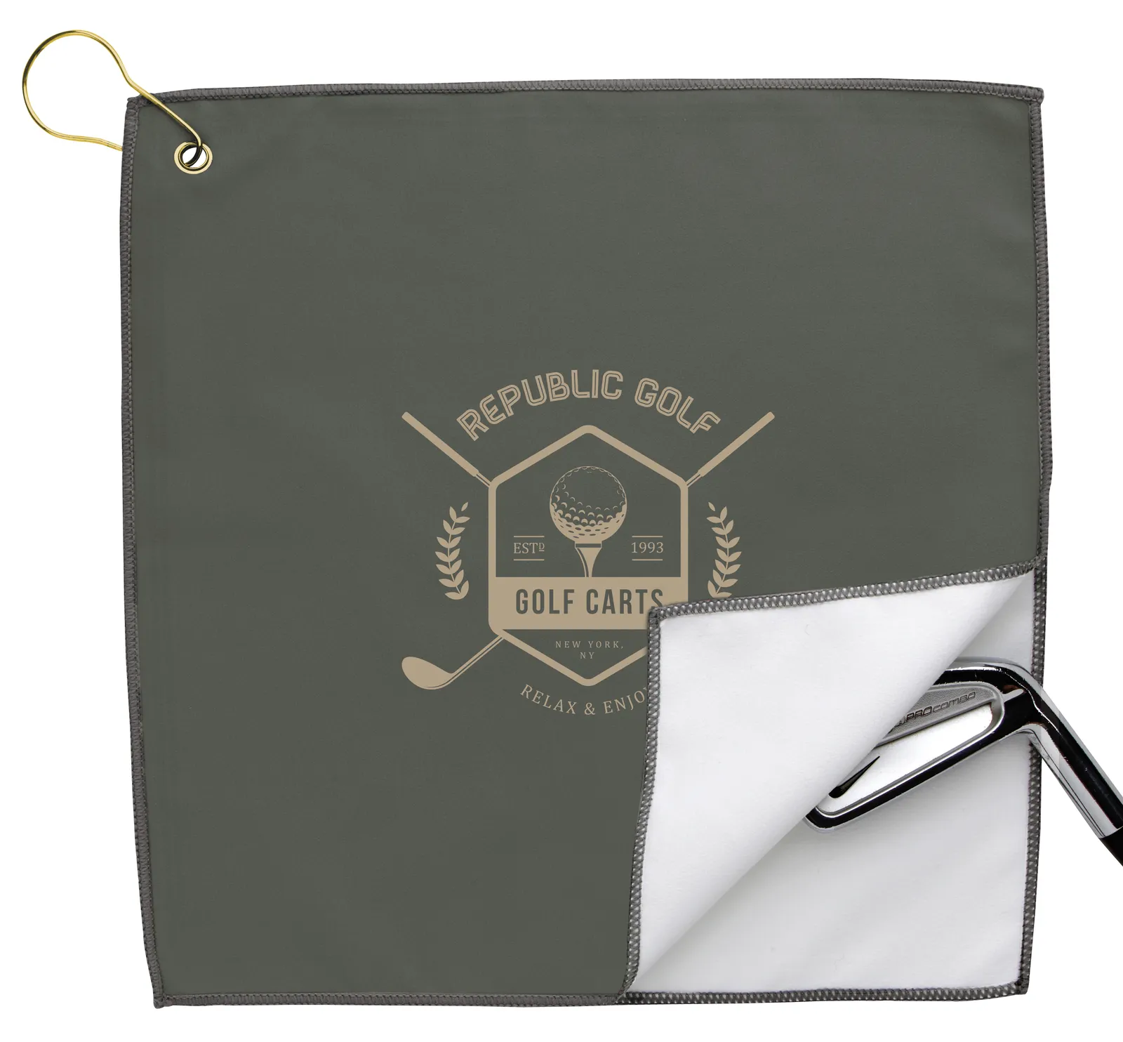 RPET Double Layer Golf Towel with Hook Brass - 11.875 in - product view 12