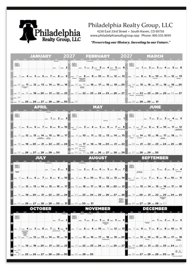 Time Management Wall Calendar Black Grid FSC Paper - 38 x 27 in