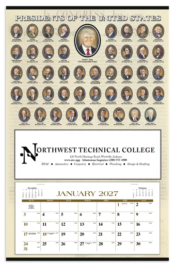 Presidents Hanger Calendar Declaration Background - 28 x 18 in