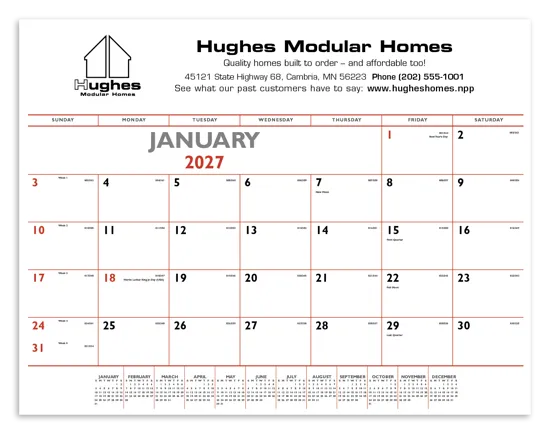 Red Black Desk Pad Calendar Julian Dates FSC - 17 x 22 in