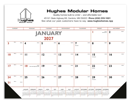 Red Black Desk Pad Calendar Vinyl Corners FSC - 17 x 22 in