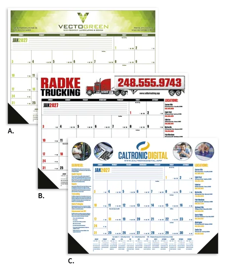 Multi Color Desk Pad Calendar Three Grid Choices - 17 x 22 in