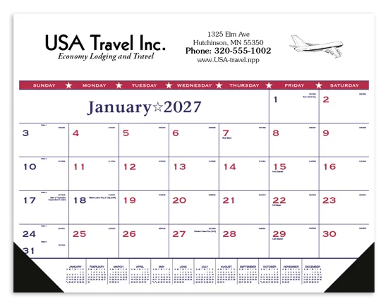 Patriotic Flag Desk Pad Calendar Vinyl Corners - 17 x 22 in