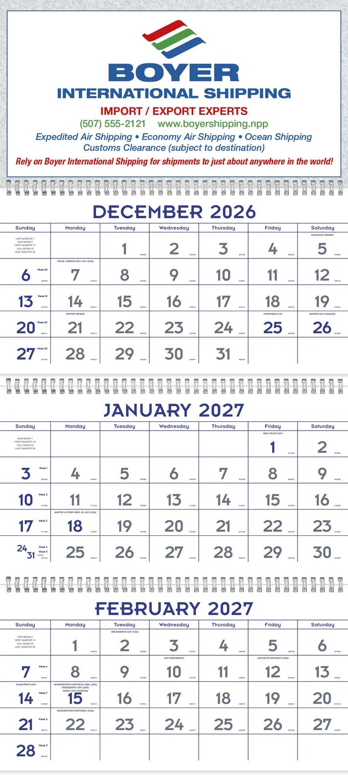 Blue Grey Commercial Planner 14 Month SFI - 29 x 13 in - product view 2