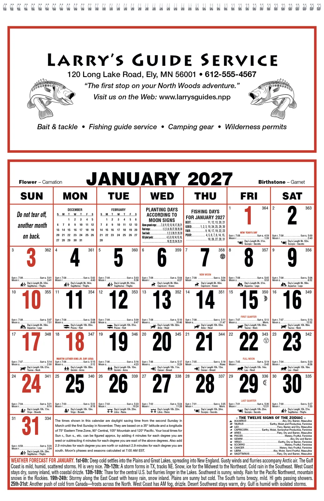 Large Almanac Calendar Weather Planting Guide - 17 x 11 in - product view 2