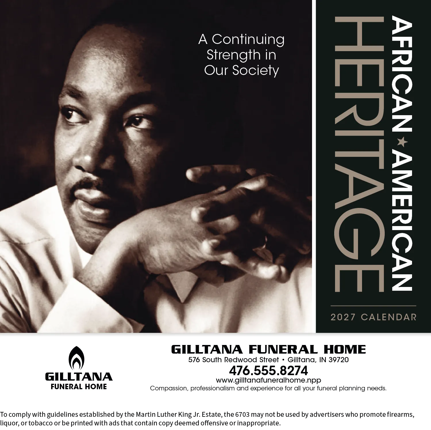 African American Heritage Dr Martin Luther King Calendar - 19 x 11 in - product view 2