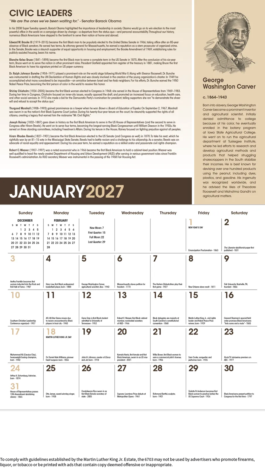 African American Heritage Dr Martin Luther King Calendar - 19 x 11 in - product view 5
